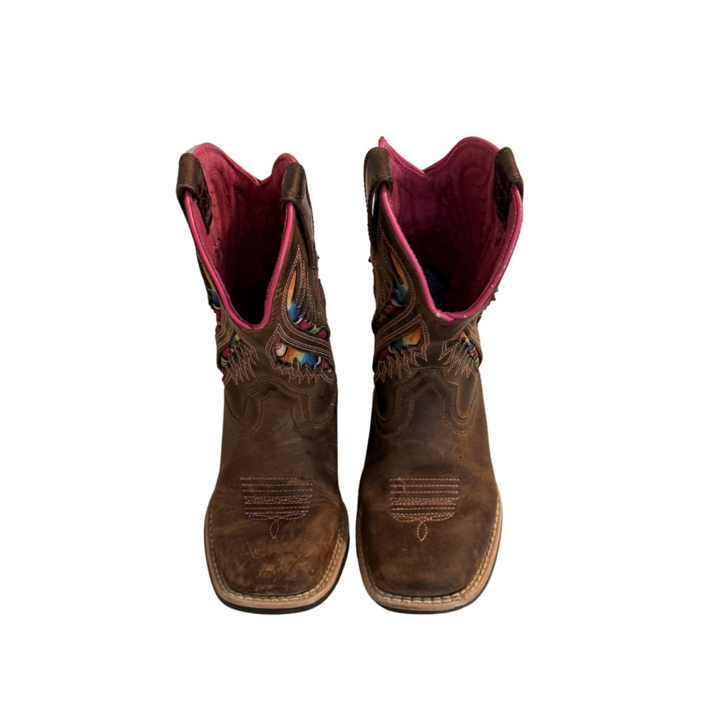 Ariat Girls Western Cowgirl Boots Size 9 Brown Pink Embroidered Leather - Picture 2 of 6